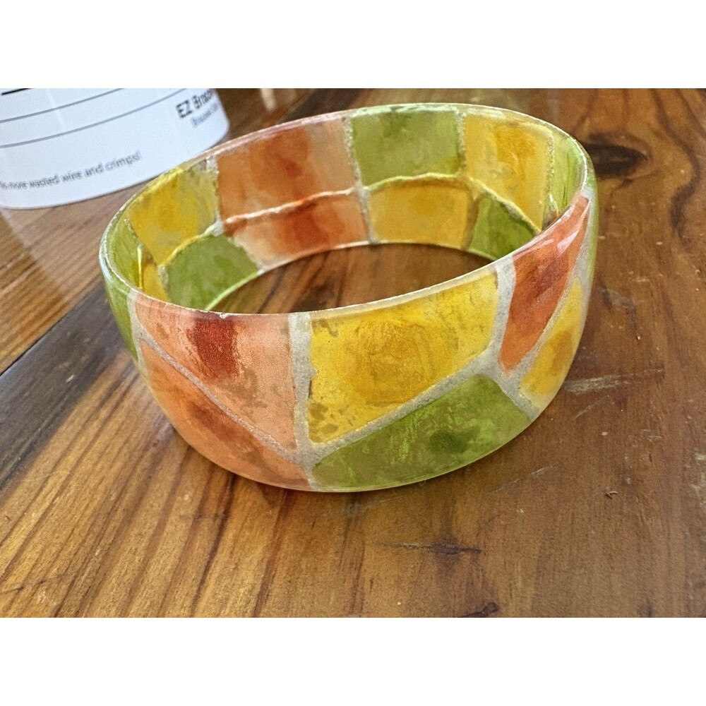 Vintage Bangle Vintage deco geometric paper mache bright colors bracelet 8”